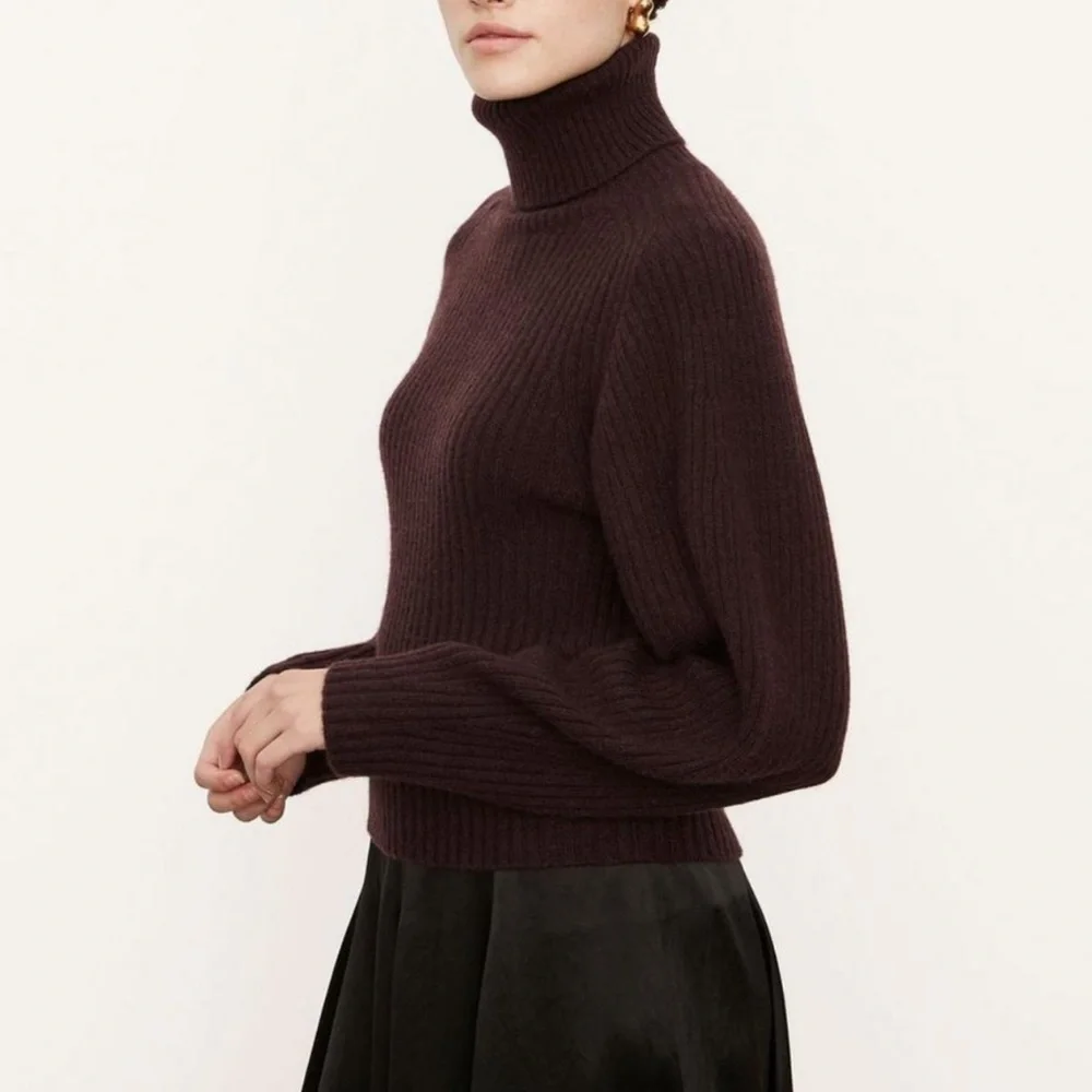 Vince Cashmere Burgundy Chunky Turtleneck Open Back Sweater Plum Wine - Picture 5 of 12